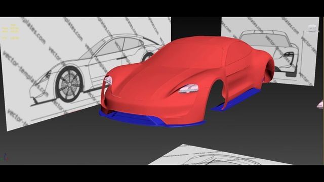Porsche Mission E Concept car 3D model( 3ds max 2016) Timelapse смотреть онлайн