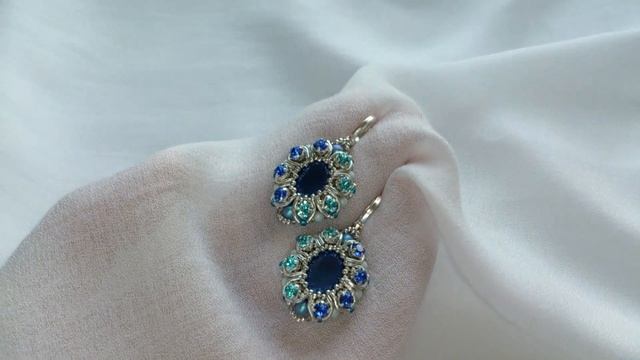 Серьги из бисера с кристаллами сваровски, сине-бирюзовые смотреть онлайн