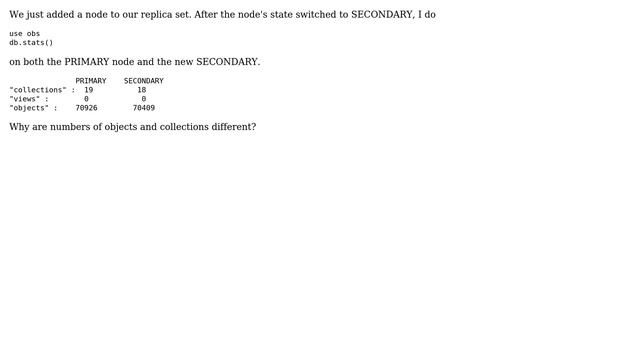 MongoDB replica set and db.stats() смотреть онлайн