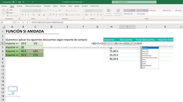 Función SI ANIDADA en Excel con descuentos ✅ смотреть онлайн