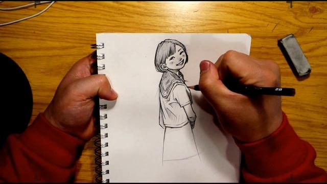 Girl drawing. / Pencil Drawing. / 4X speed Drawing process. смотреть онлайн