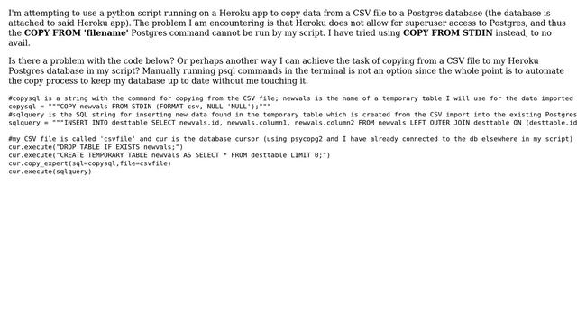 Copying from a CSV to Postgres database on Heroku смотреть онлайн