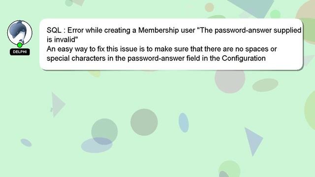 SQL : Error while creating a Membership user "The password-answer supplied is invalid" смотреть онлайн