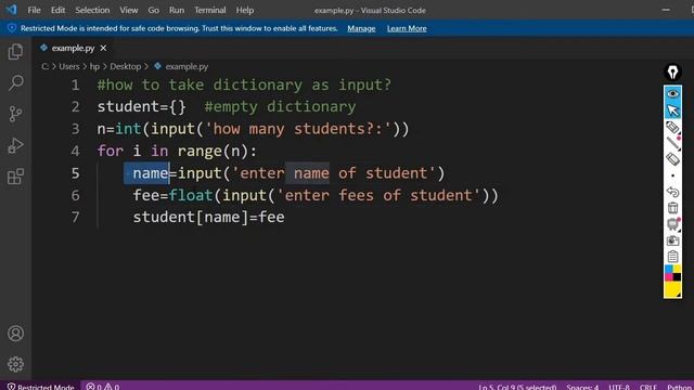 Taking Dictionary as Input|Dictionary in Python|Python Tutorial for Beginners in Hindi смотреть онлайн