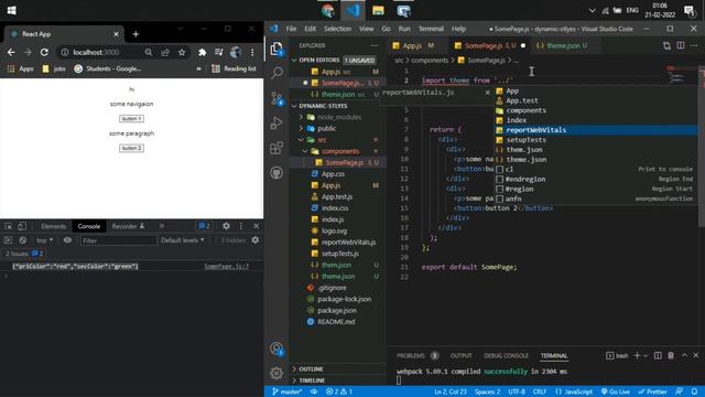 Dynamic CSS styles from JSON file, in React, Without inline styles and npm package (theme color) смотреть онлайн