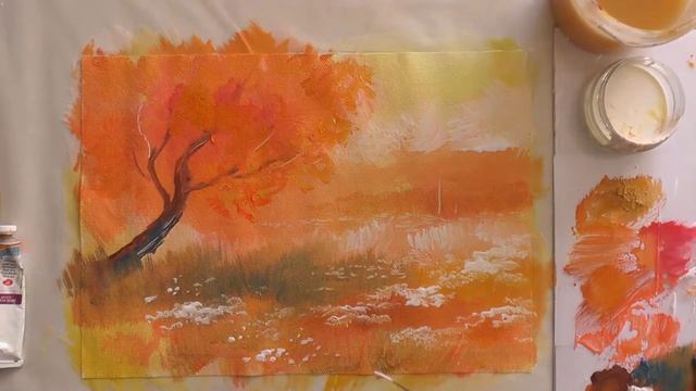 Как рисовать акрилом. Яркие краски осени. смотреть онлайн