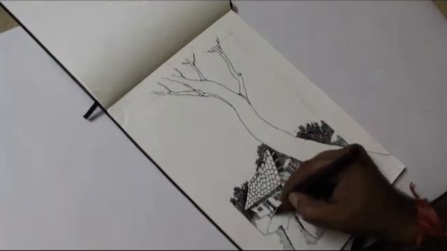 Pen and ink Drawing/landscape on paper/black pen sketch смотреть онлайн