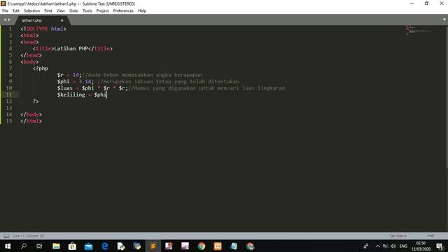 Rumus lingkaran pada pemrograman PHP смотреть онлайн