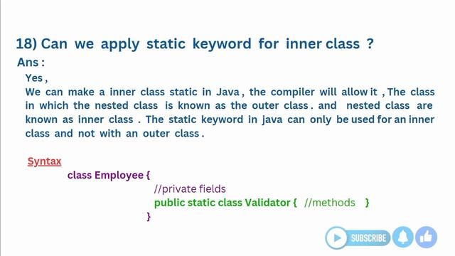 18. Can we apply static keyword for inner class | Java interview question | Siddharth Lecture смотреть онлайн
