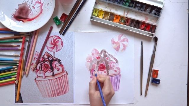 Рисуем капкейк - мастер-класс от онлайн-школы "ОкеанАрта" смотреть онлайн