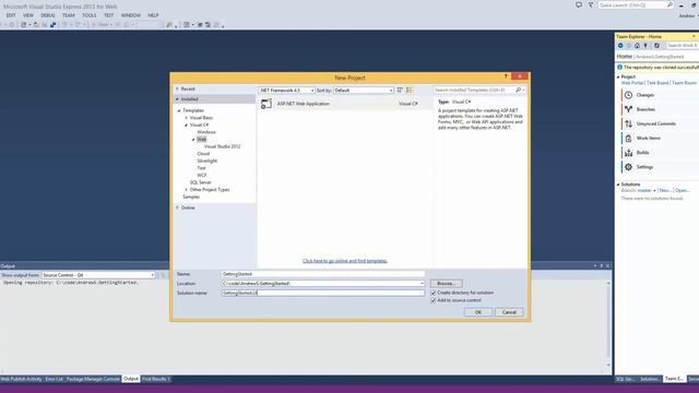 Create and commit a VS project to Visual Studio Online смотреть онлайн