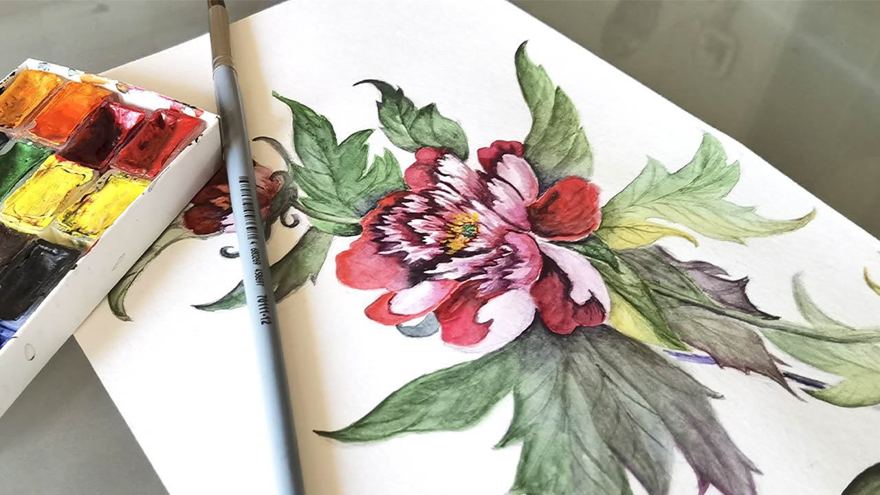 Акварель. Рисуем пион. смотреть онлайн