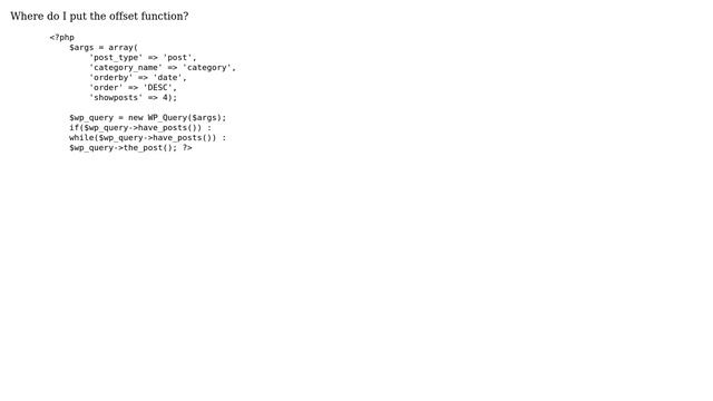 Wordpress: How to use offset in WP_Query? смотреть онлайн