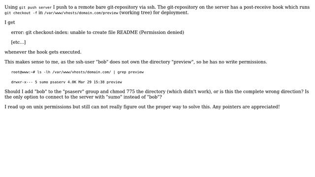 DevOps & SysAdmins: Via ssh, git-checkout into directory the user doesn't own: "Permission denied" смотреть онлайн