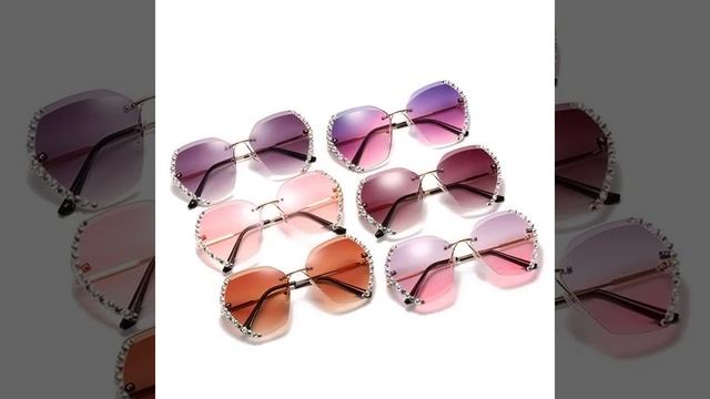 Женские солнцезащитные очки без оправы, винтажные квадратные очки большого размера с бриллиантами смотреть онлайн