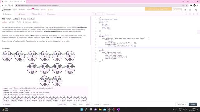 LEETCODE 430 || FLATTEN A MULTI - LEVEL DOUBLY LINKED LIST || C++ || DSA || смотреть онлайн