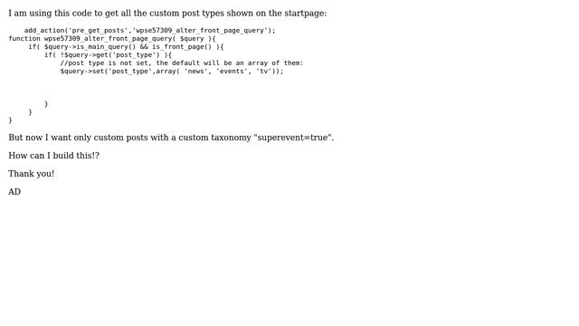 Wordpress: Show custom posts with a specific "custom TAXONOMY slug" on startpage смотреть онлайн