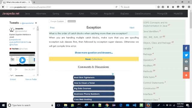 What is the order of catch blocks when catching more than one exception?
| javapedia.net смотреть онлайн