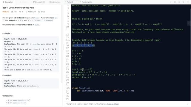 Leetcode 2364. Count Number of Bad Pairs - two-sum variants, dict and count смотреть онлайн