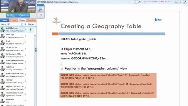 15 Oct 2015 Spatial Data Management using RDBMS Demo on Pst GRE SQL Post GIS Shri Kamal Pandey смотреть онлайн