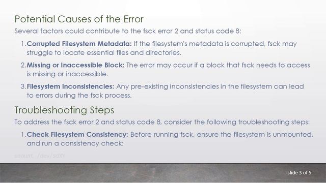 Troubleshooting fsck: Error 2 (No such file or directory) and Status Code 8 смотреть онлайн