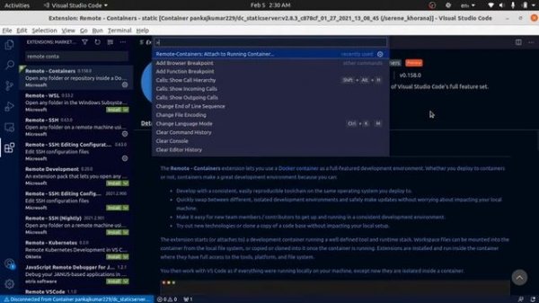 How to run docker container or remote container into vs code (Visual Studio Code) text editor.