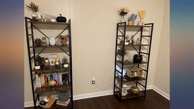 Haton Bookshelf, 5 Tier Industrial Rustic Wood Bookcase, Modern Standing Metal Review