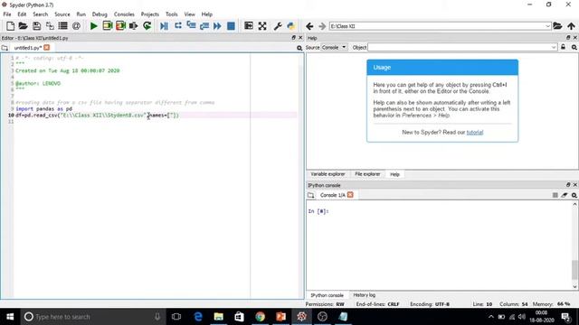 Reading from a csv file in python (separator is not comma) смотреть онлайн