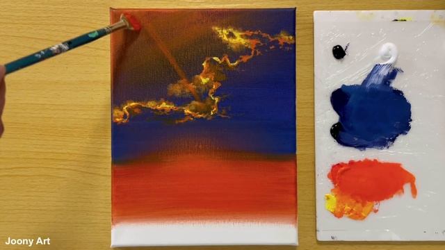 Red Sunset / Acrylic Painting For Beginners / STEP By STEP #178 / 붉은노을 아크릴화 그리기