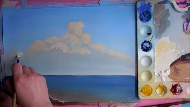Быстрое рисование Облака над морем гуашью Научиться рисовать гуашью смотреть онлайн