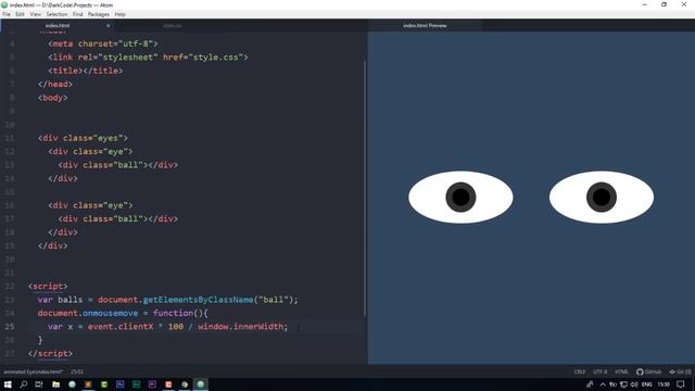 Eyes follow mouse cursor using HTML CSS & Javascript смотреть онлайн