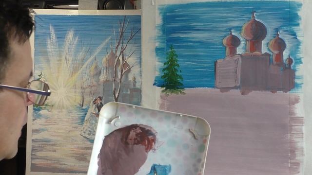 Мастер Класс. Гуашь. ОНЛАЙН УРОК. ЗИМНЕЕ ВЕНЧАНИЕ смотреть онлайн