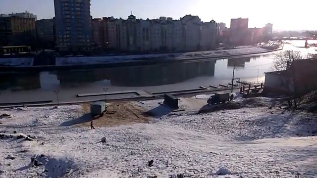 0340, город Орёл, центральный парк, памятник Тургеневу, берег, река Ока, 17.01.2020, тёплая зима смотреть онлайн