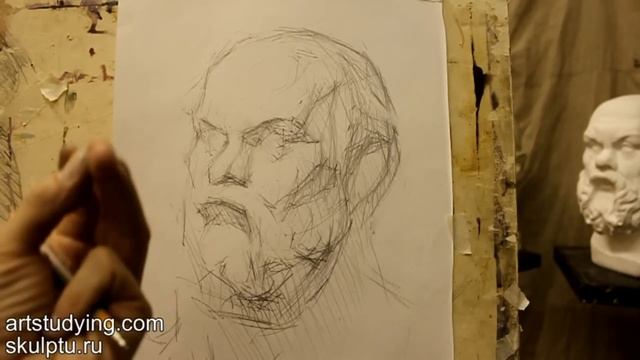 Обучение рисунку. Портрет. 15 серия: рисунок гипсовой головы Сократа, часть 1. смотреть онлайн