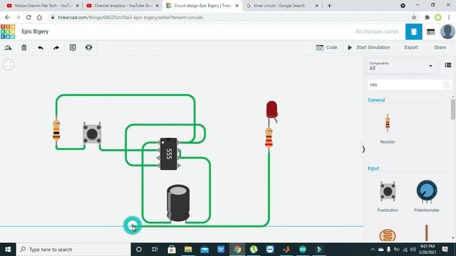 timer circuit with 555 timer in tinkercad | time delay circuit simulation in tinkercad смотреть онлайн