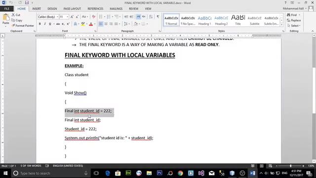 FINAL KEYWORD WITH LOCAL VARIABLE IN JAVA (URDU / HINDI) смотреть онлайн