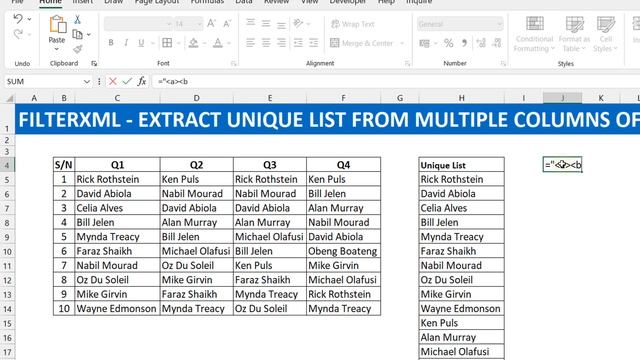FILTERXML - combine multiple columns into one Unique List - Excel смотреть онлайн
