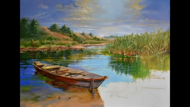 Пишем пейзаж маслом - природа ( РЫБАЦКАЯ ЛОДКА) смотреть онлайн