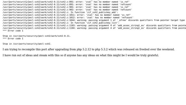 pecl-ssh2-0.11 Freebsd Compile error after upgrading to php 5.3.2 (2 Solutions!!) смотреть онлайн
