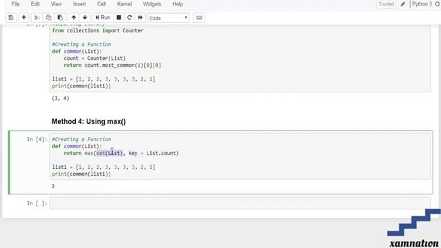 Finding most frequent element in a list- using max() смотреть онлайн