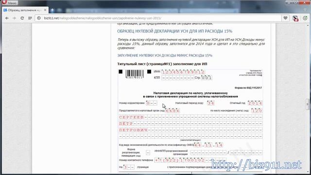 Заполнение нулевой декларации УСН в 2015 году