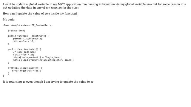 Global variables not updating in PHP Codeigniter смотреть онлайн