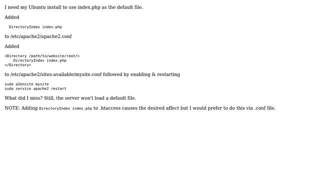 DirectoryIndex works in htaccess but not in apache2 .conf files (3 Solutions!!) смотреть онлайн