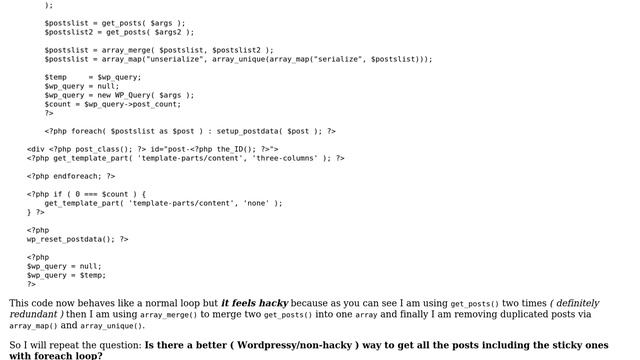 Wordpress: Get all posts including sticky ones with get_posts(),setup_postdata(), and foreach loop? смотреть онлайн