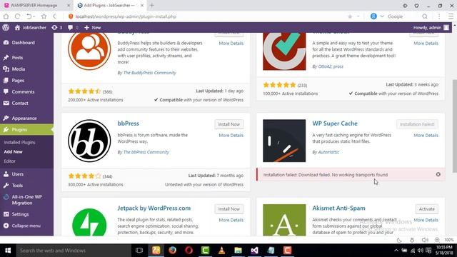 Wordpress | 100% fix Installation failed Download failed No working transports found in hindi/urdu смотреть онлайн
