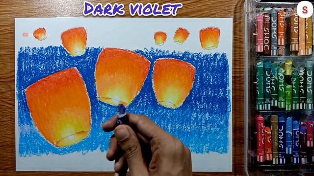 Light lamp in sky? Drawing with oil pastel step by step for beginners | Diwali special drawing easy смотреть онлайн