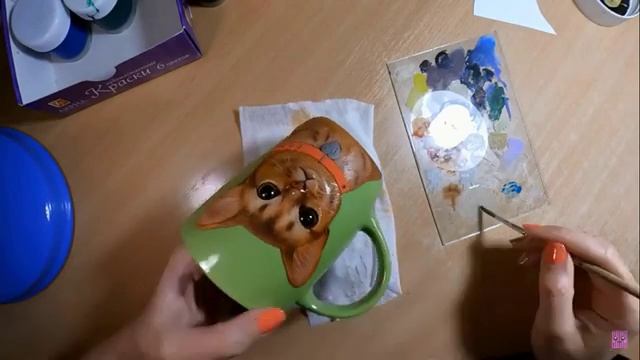 полимерная глина. декор кружки кошечка.чем покрыть? смотреть онлайн