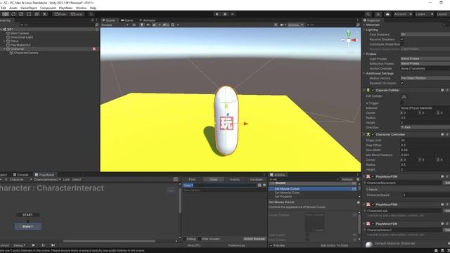 Движение персонажа от первого лица и взаемодействие с объектами в Unity + Playmaker. смотреть онлайн