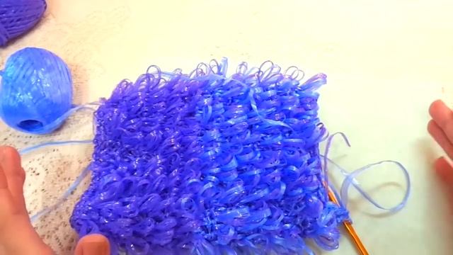 МК мочалка вытянутыми петлями столбиком с накидом крючком. смотреть онлайн