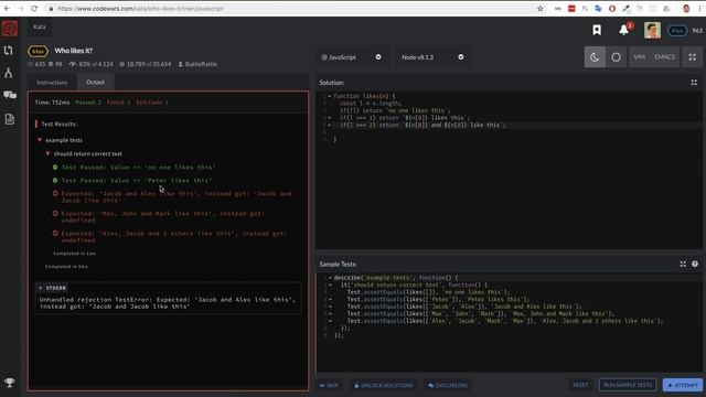 PASV: РЕШЕНИЕ задачи Codewars: Who likes it? смотреть онлайн
